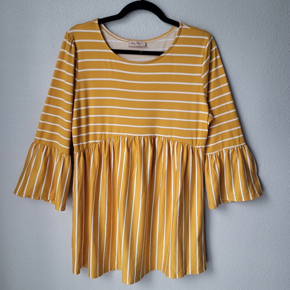 NEW Full Moon Striped Peplum Ruffle Cuff Maternity Top Size XLarge In Yellow